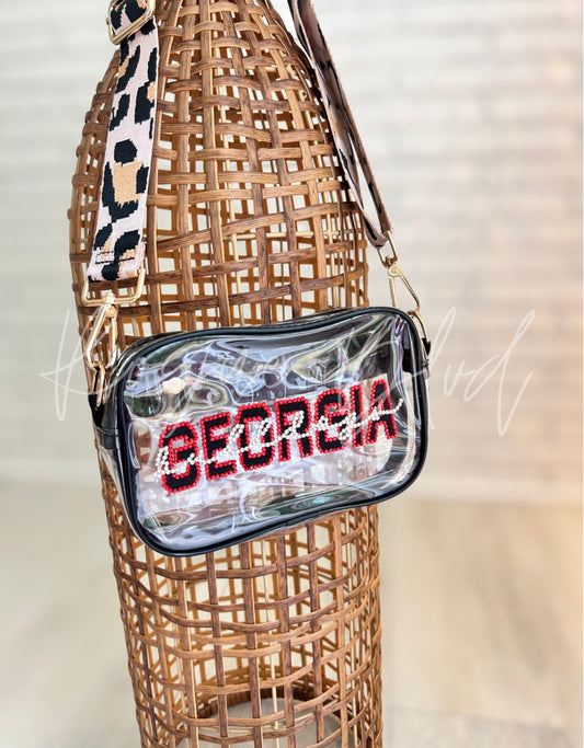 Georgia Bulldogs Rhinestone Stadium Bag w/ Leopard Strap