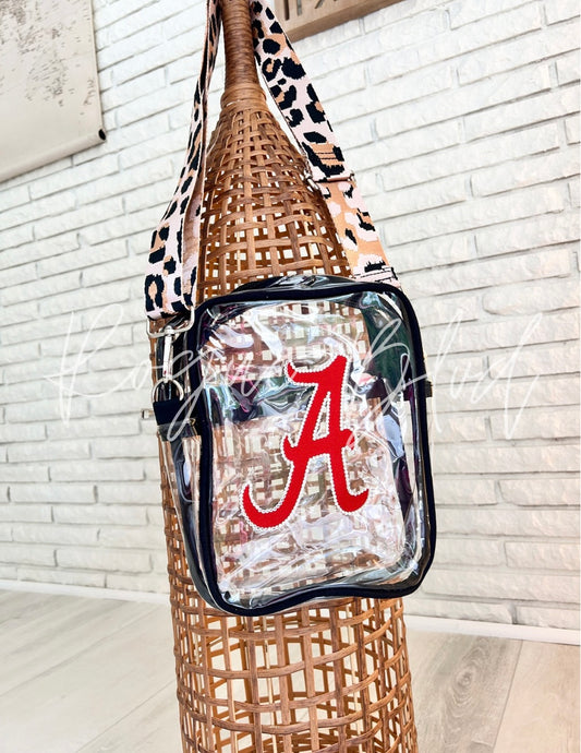 Alabama A Rhinestone Stadium Bag w/ Leopard Strap